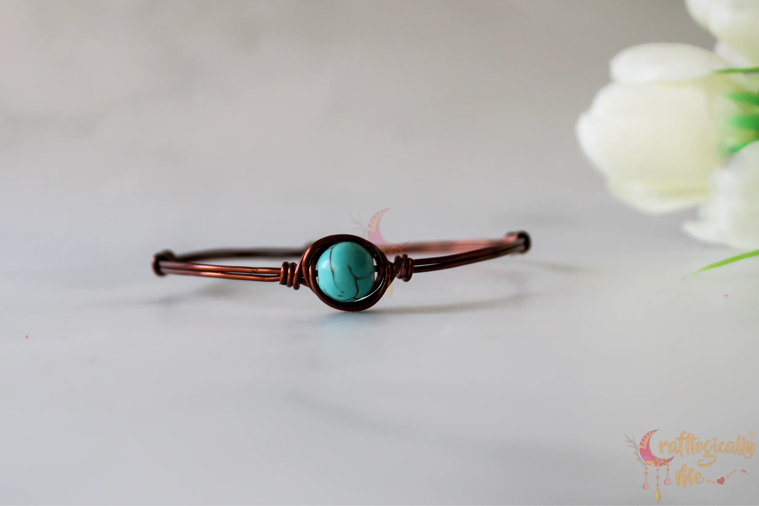 Turquoise Blue Wrapped Bead Bracelet – Handmade Wire Jewelry