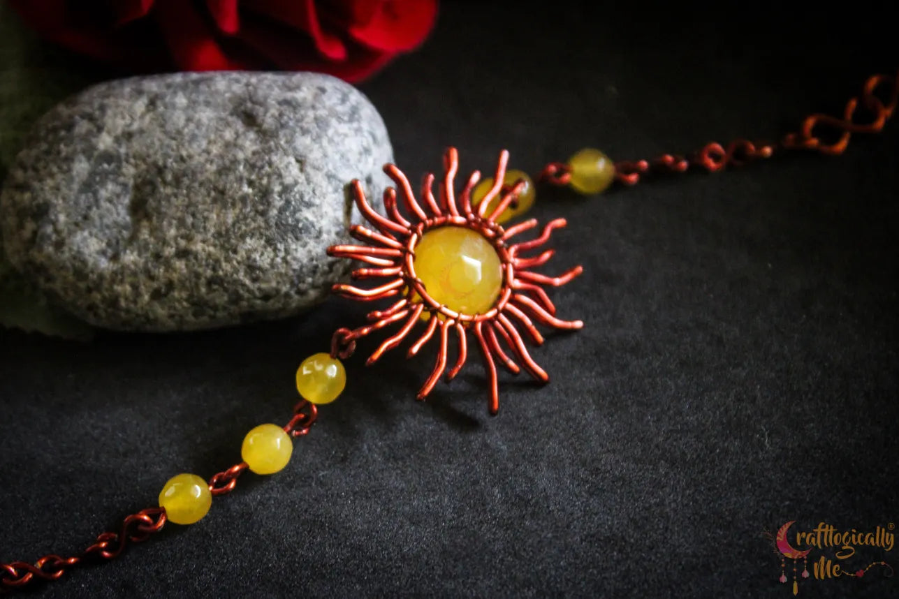 Sunburst Yellow Agate Bracelet – Handmade Anti-Tarnish Copper Jewelry