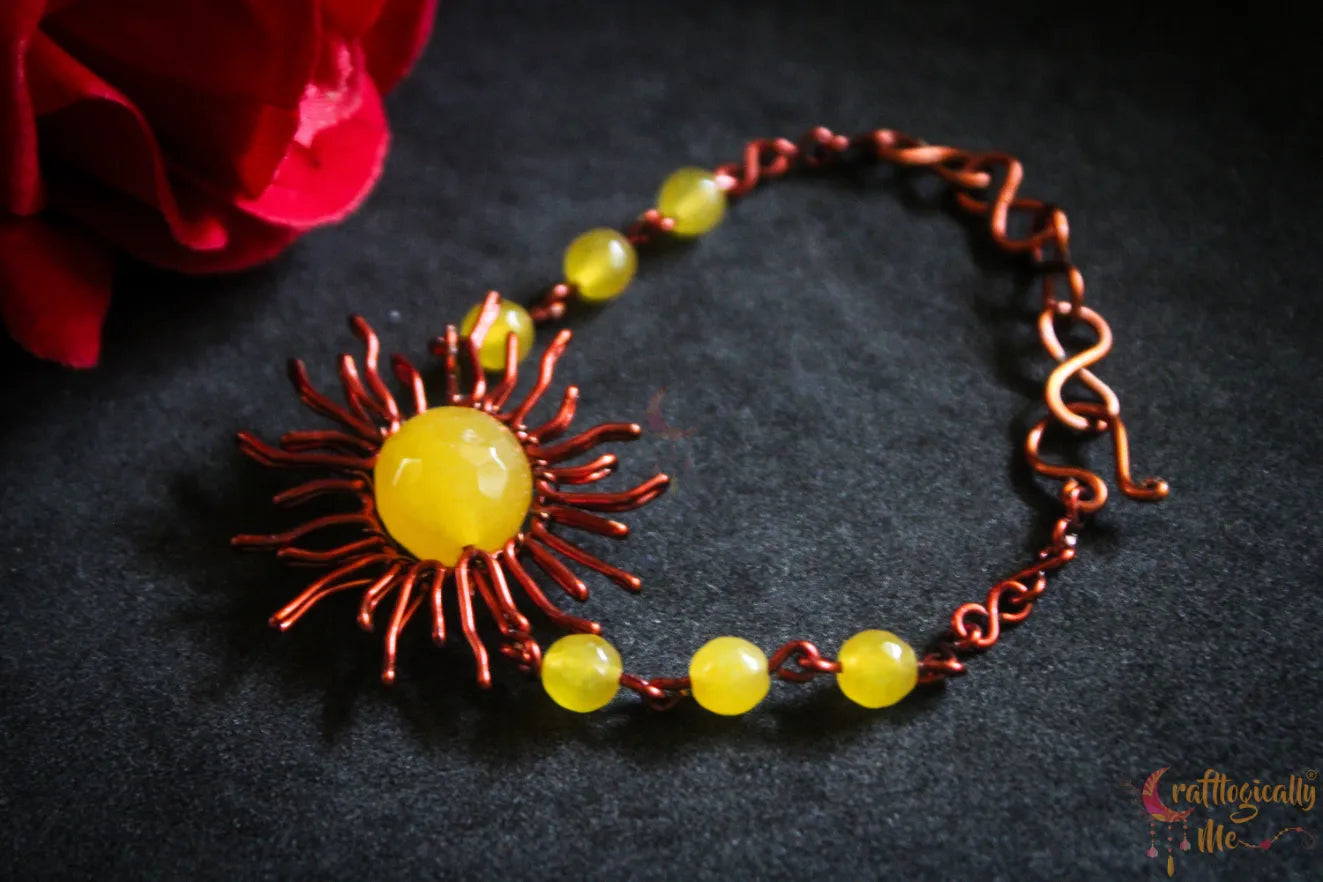 Sunburst Yellow Agate Bracelet – Handmade Anti-Tarnish Copper Jewelry