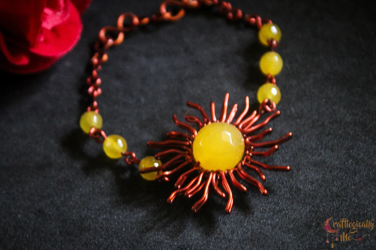 Sunburst Yellow Agate Bracelet – Handmade Anti-Tarnish Copper Jewelry