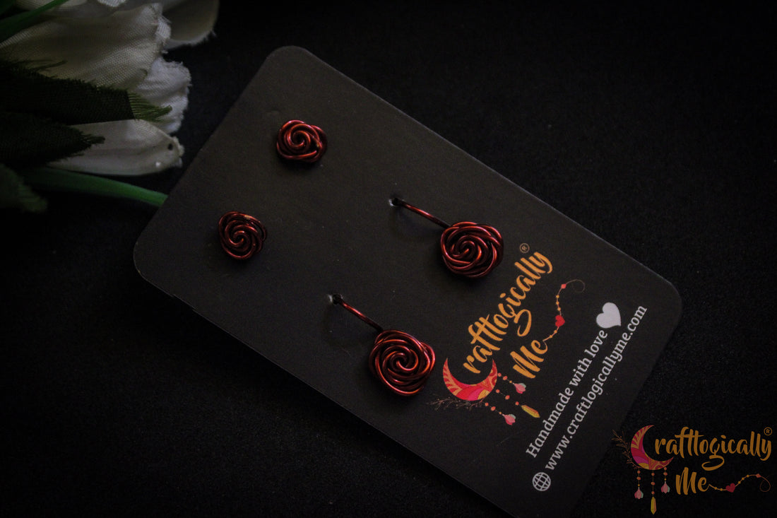 Classic Rose Combo – Handmade Anti-Tarnish Copper Earrings Set