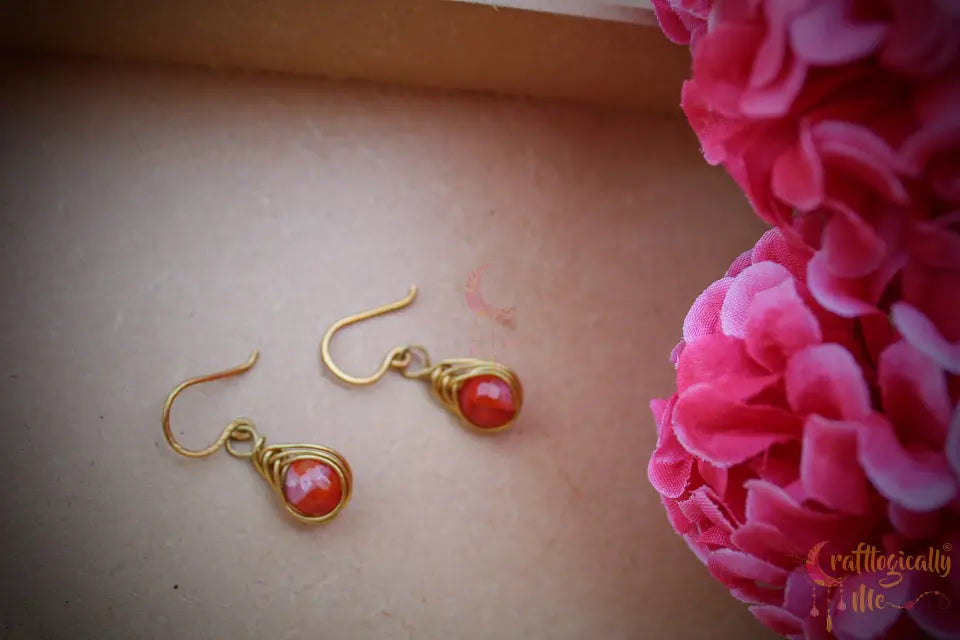 Agate Herringbone Bead Earrings – Handmade Wire Wrapped Dangle Jewelry