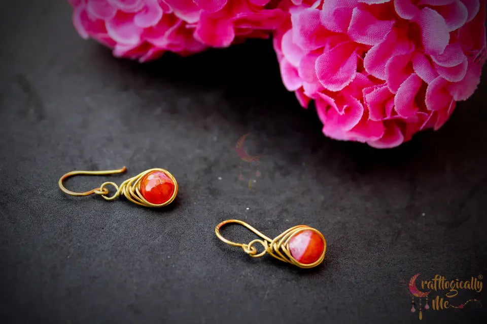 Agate Herringbone Bead Earrings – Handmade Wire Wrapped Dangle Jewelry