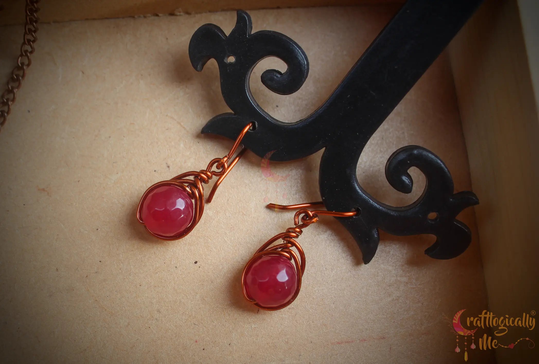 Agate Herringbone Bead Earrings – Handmade Wire Wrapped Dangle Jewelry