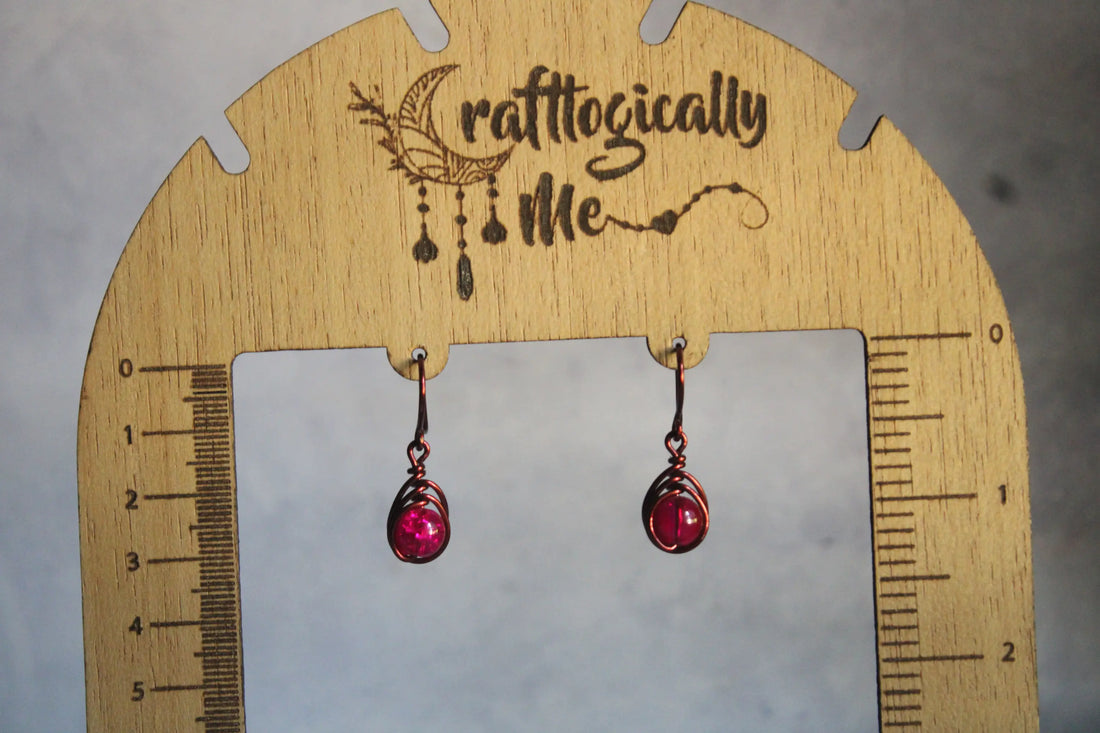 Crackle Bead Herringbone Earrings – Handmade Wire Wrapped Dangle Jewelry