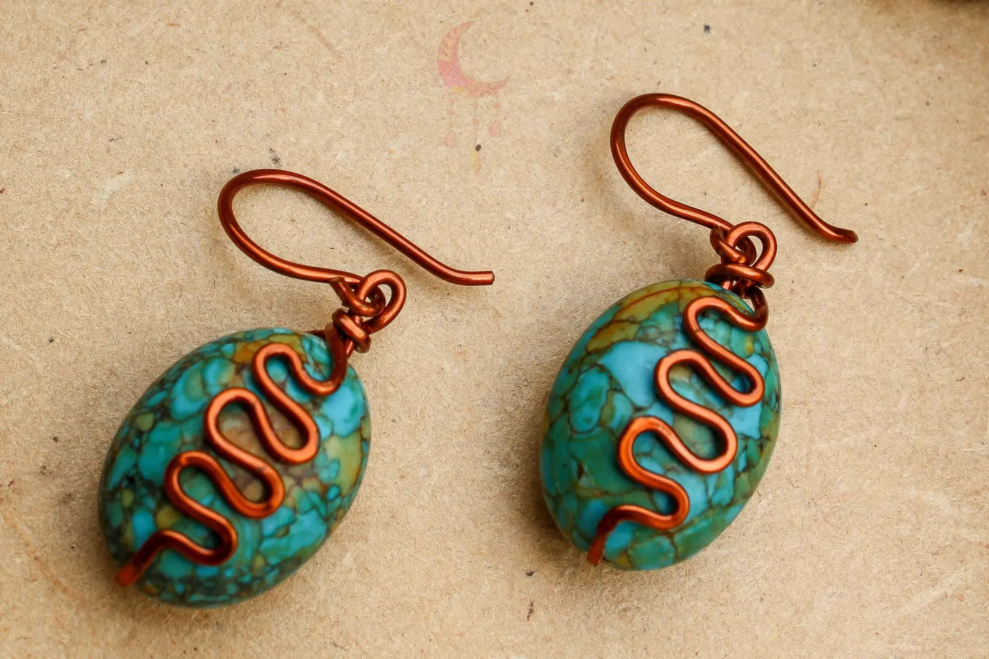Turquoise Bead Squiggly Earrings (Small) – Handmade Wire Wrapped Dangle Jewelry