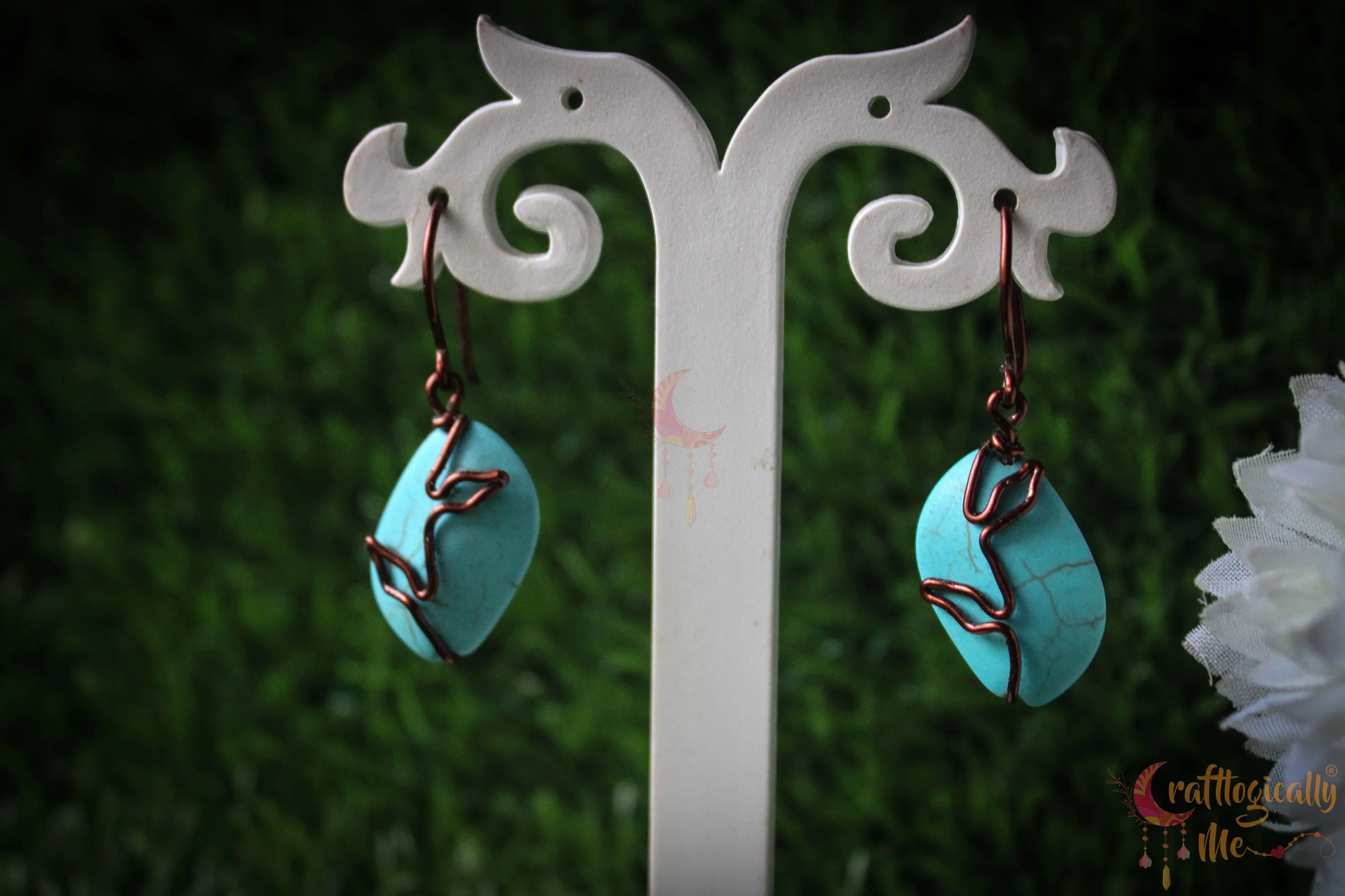 Turquoise Marquee Bead Vine Earrings – Handmade Wire Wrapped Dangle Jewelry