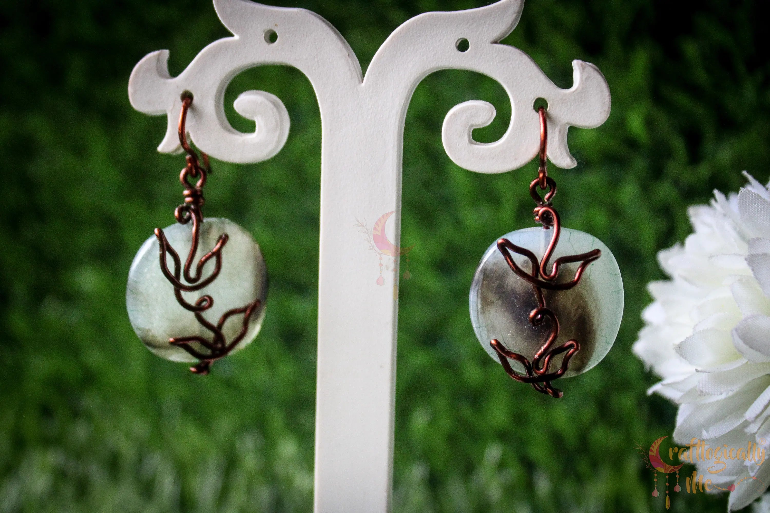 Square Acrylic Bead Vine Earrings – Handmade Wire Wrapped Dangle Jewelry