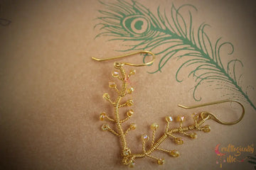 Tree Branch with Seed Bead Leaf Earrings – Handmade Wire Wrapped Dangle Jewelry