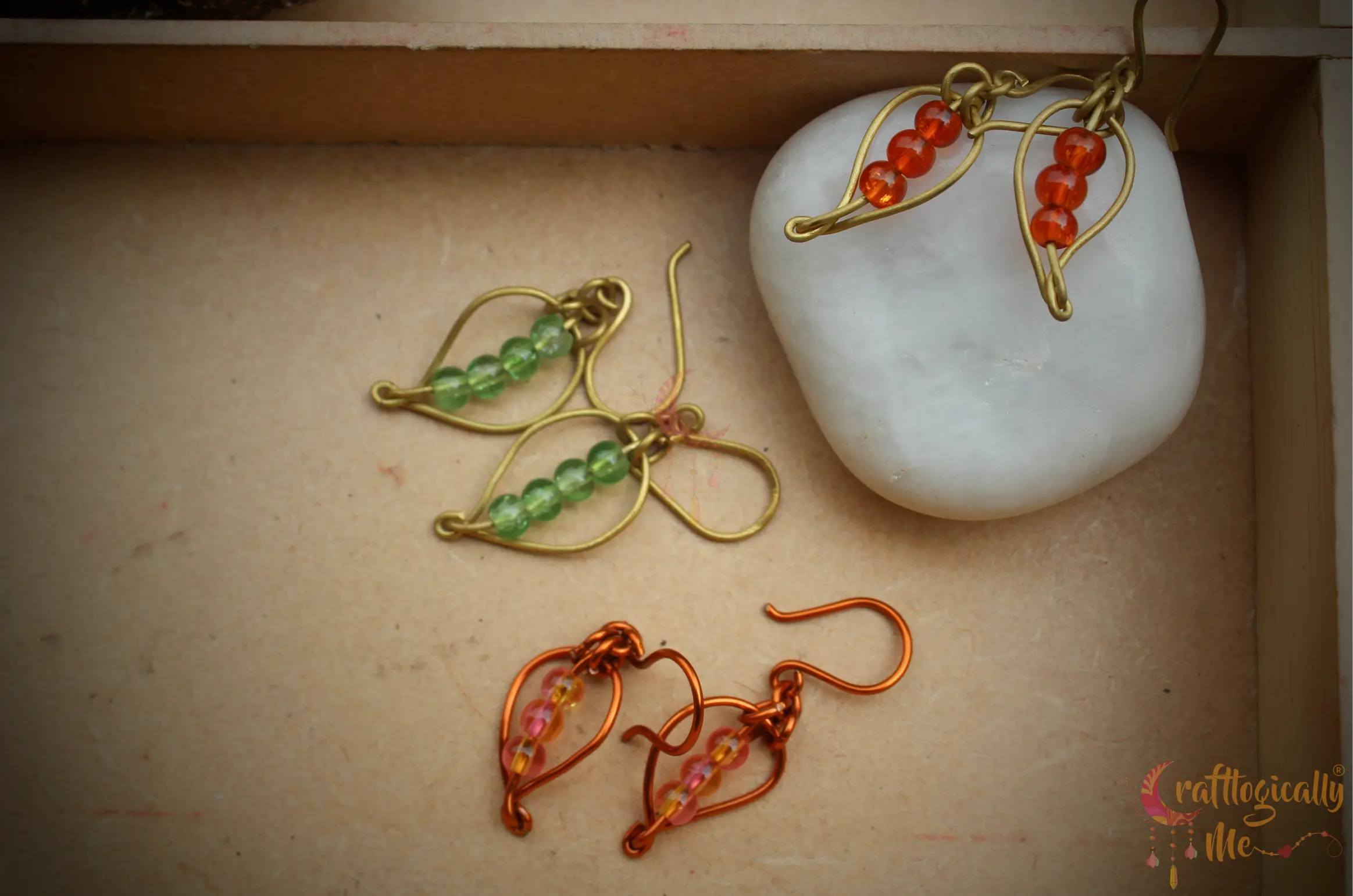 Leaf Earrings – Random Color – Handmade Wire Wrapped Dangle Jewelry