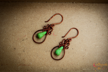 Drop Bead with Flourish Earrings – Handmade Wire Wrapped Dangle Jewelry