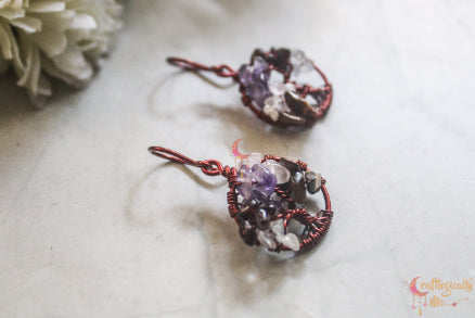 Gemstone Chip Beads Tree of Life Earrings – Handmade Wire Wrapped Dangle Jewelry