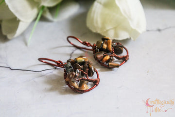 Gemstone Chip Beads Tree of Life Earrings – Handmade Wire Wrapped Dangle Jewelry