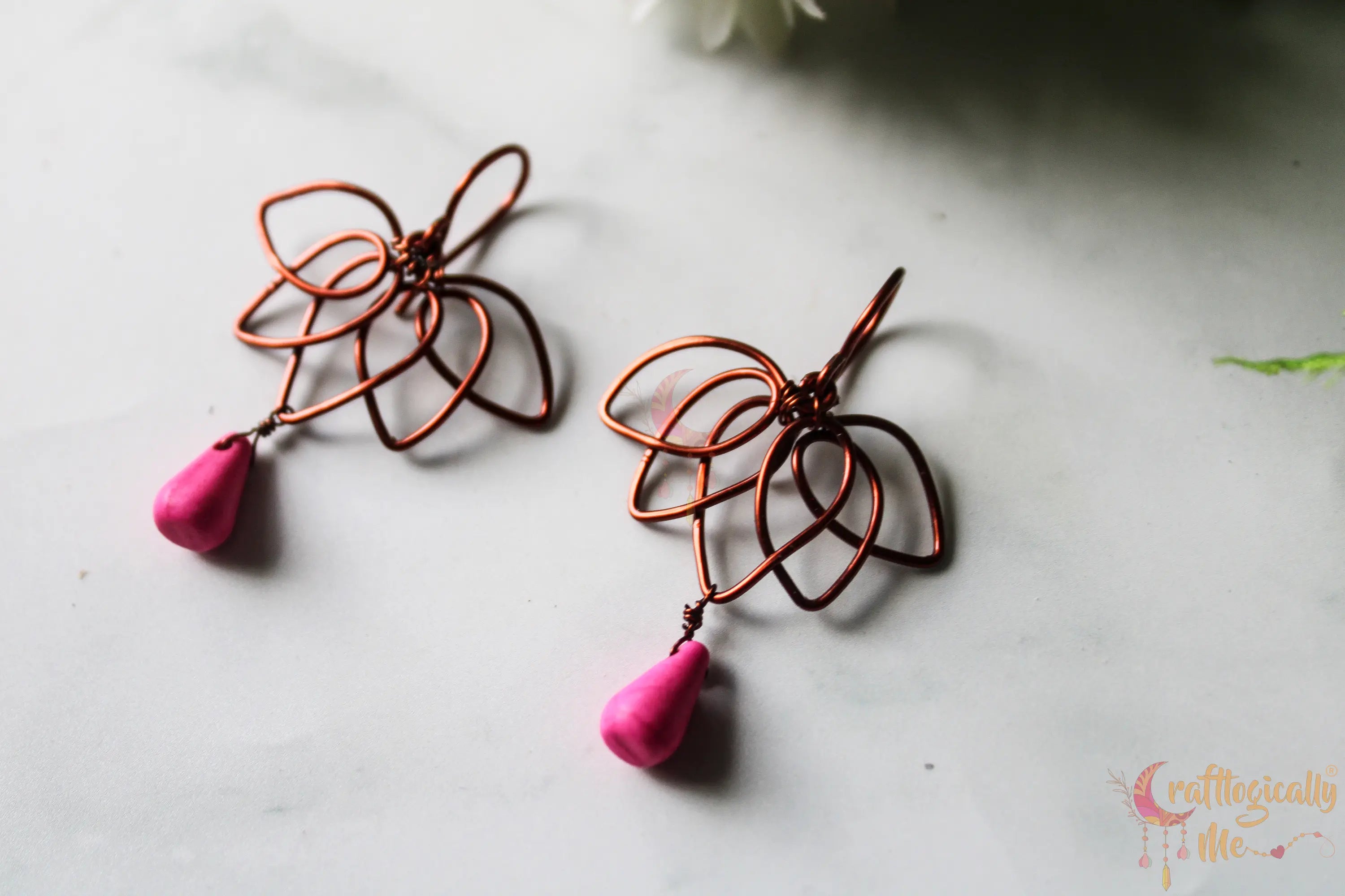 Lotus Drop Bead Earrings – Handmade Wire Wrapped Dangle Jewelry