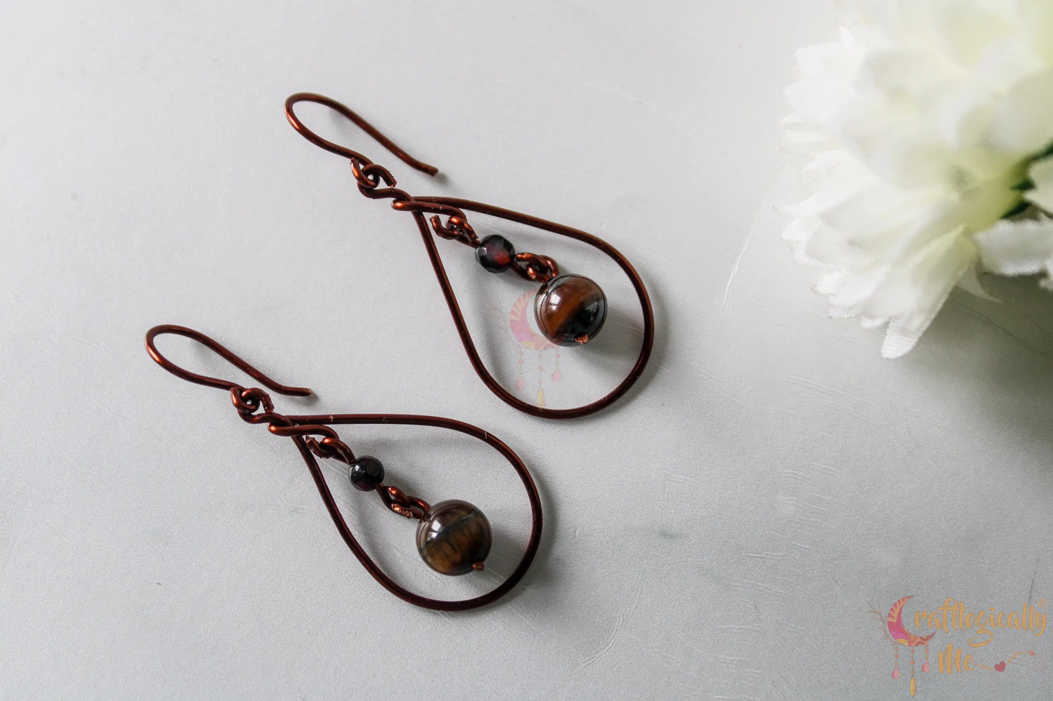 Tiger’s Eye Earrings – Handmade Wire Wrapped Gemstone Dangle Jewelry