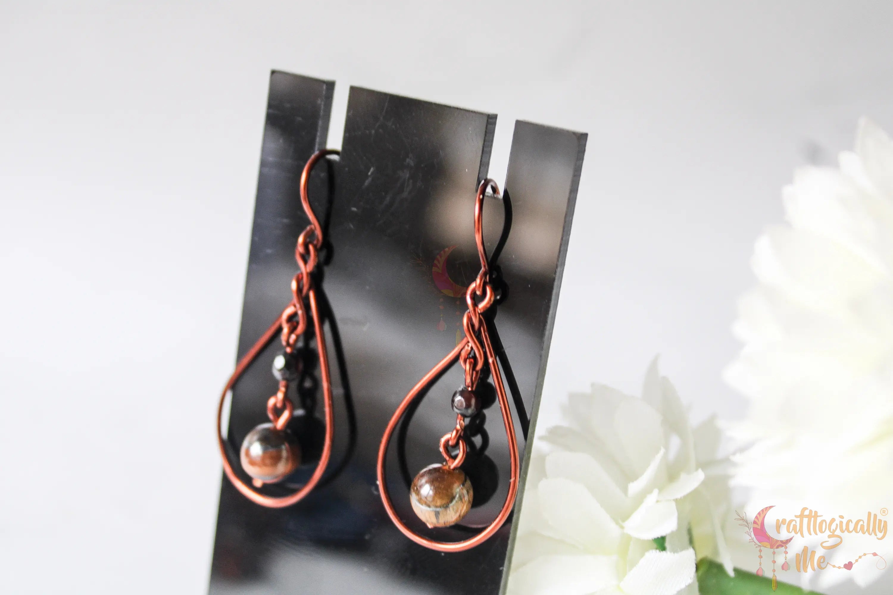Tiger’s Eye Earrings – Handmade Wire Wrapped Gemstone Dangle Jewelry