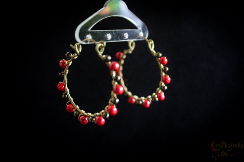 Handcrafted Hoops with Multicolor Beads -Wire Colorful Earrings