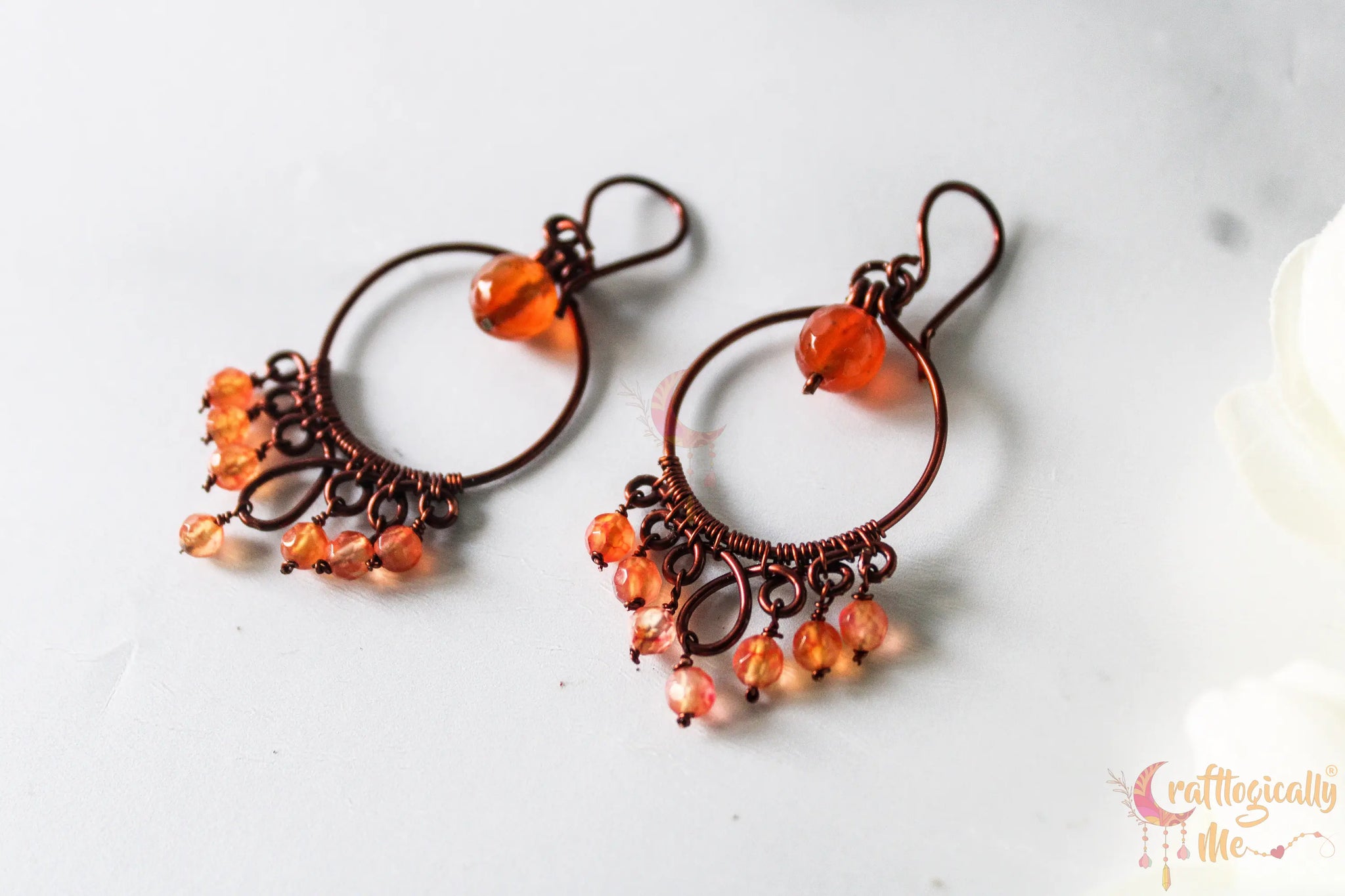Agate Loop and Bead Drop Earrings - Handmade Wire & Gemstone Jewelry