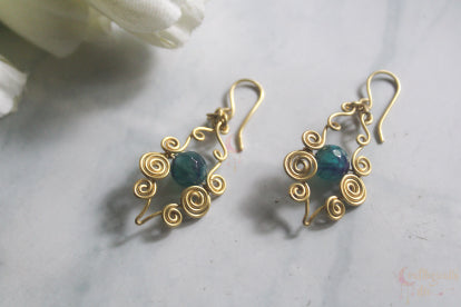 Swirls and Bead Drops Earrings - Handmade Wire & Bead Jewelry