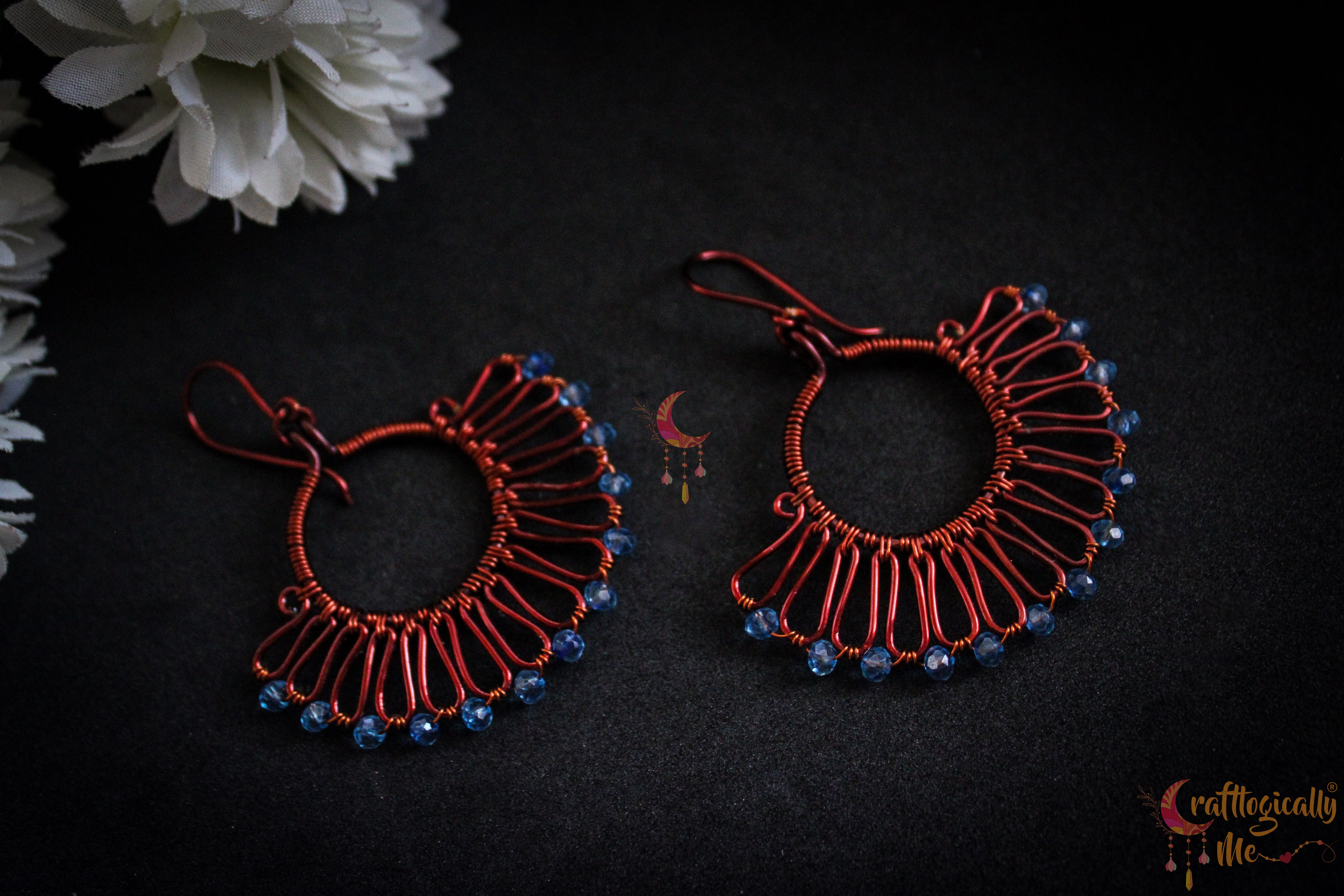 Boho Long Squiggly Crystal Bead Earrings - Handmade Wire & Crystal Jewelry