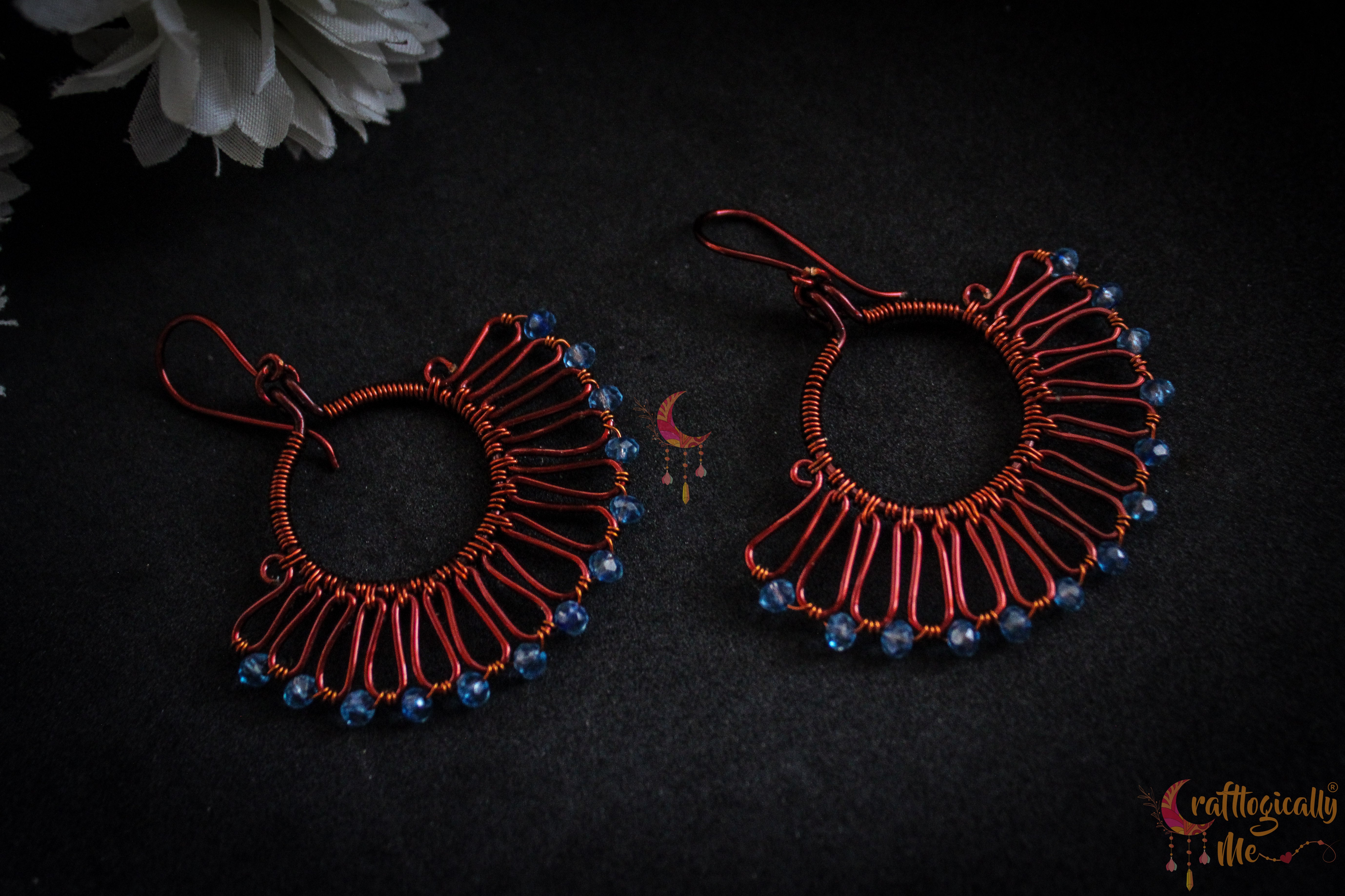Boho Long Squiggly Crystal Bead Earrings - Handmade Wire & Crystal Jewelry