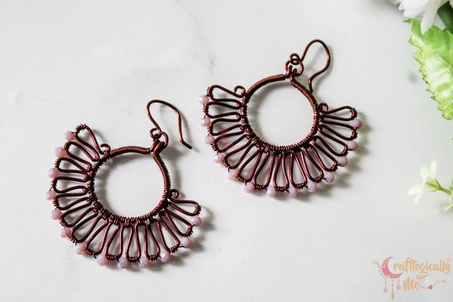 Long Squiggly Crystal Bead Earrings - Handmade Wire & Crystal Jewelry