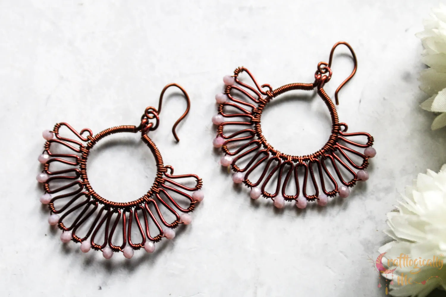 Long Squiggly Crystal Bead Earrings - Handmade Wire & Crystal Jewelry