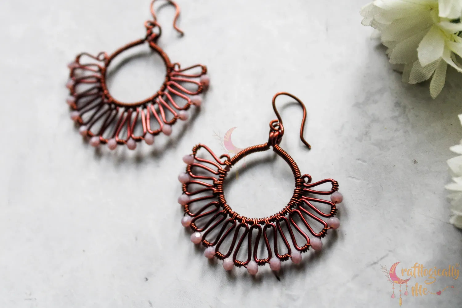 Long Squiggly Crystal Bead Earrings - Handmade Wire & Crystal Jewelry