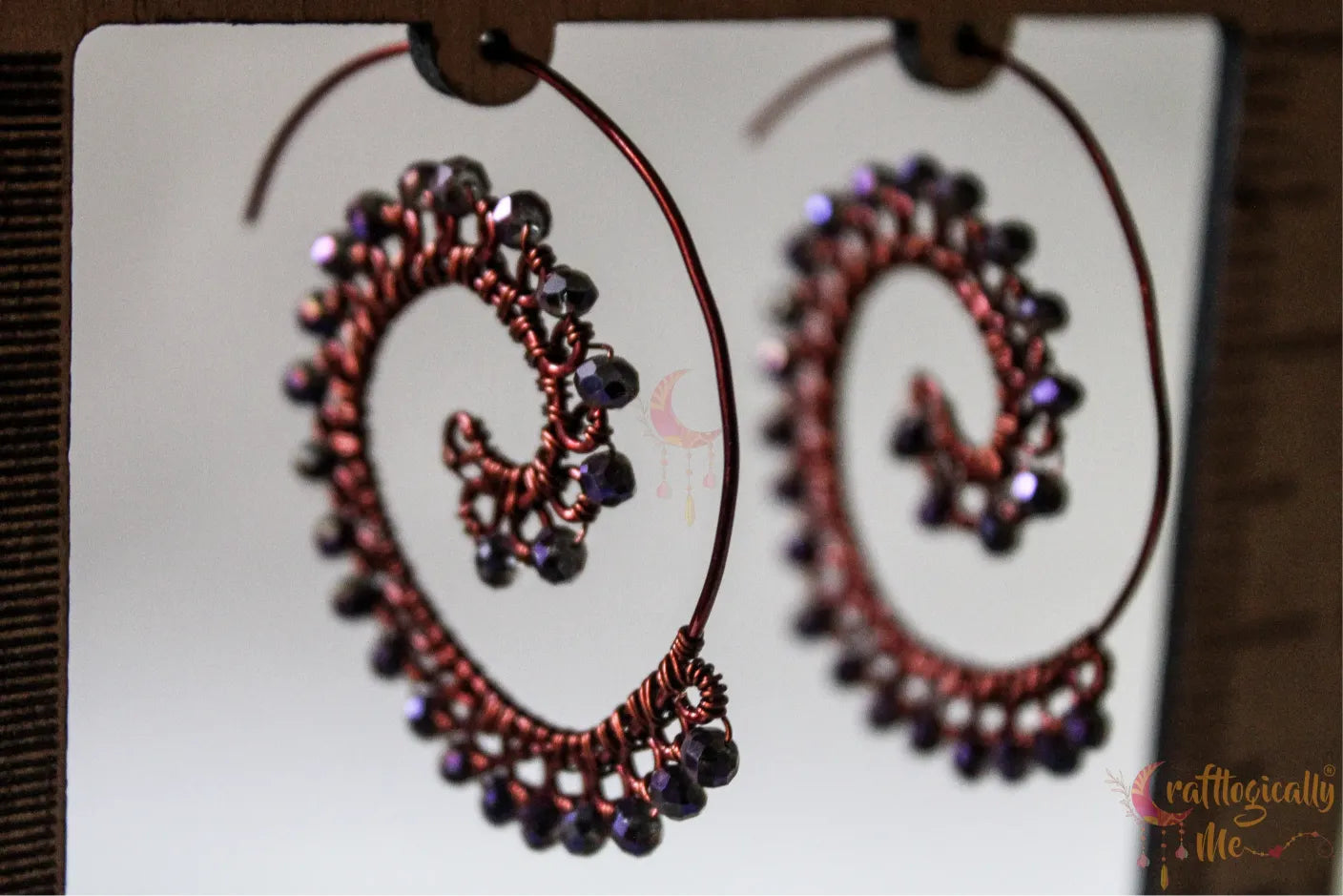 Long Swirly Crystal Bead Earrings - Handmade Wire & Crystal Jewelry