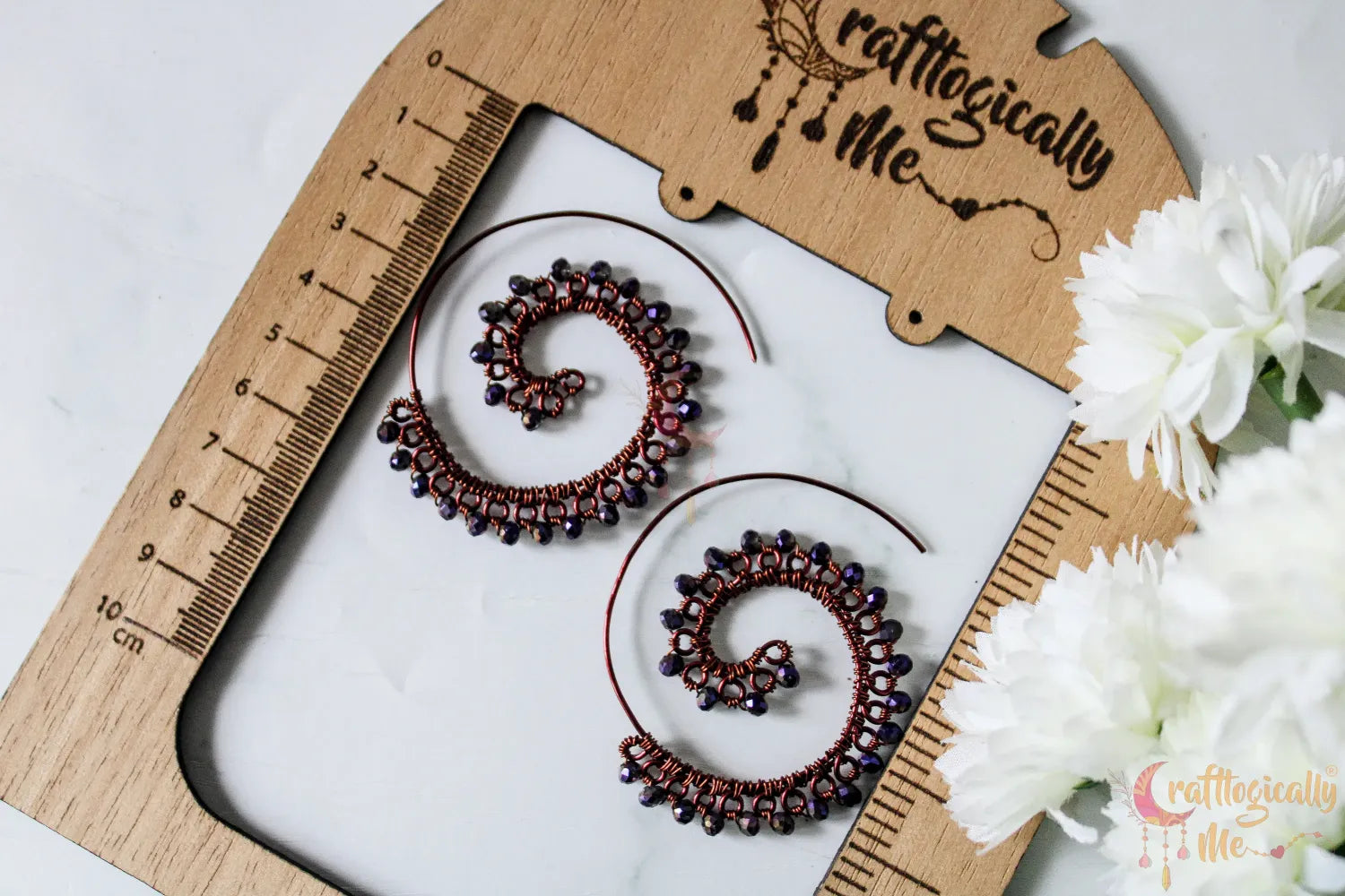 Long Swirly Crystal Bead Earrings - Handmade Wire & Crystal Jewelry