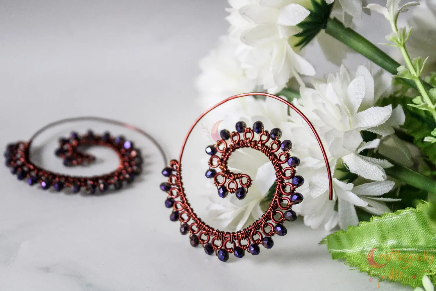 Long Swirly Crystal Bead Earrings - Handmade Wire & Crystal Jewelry