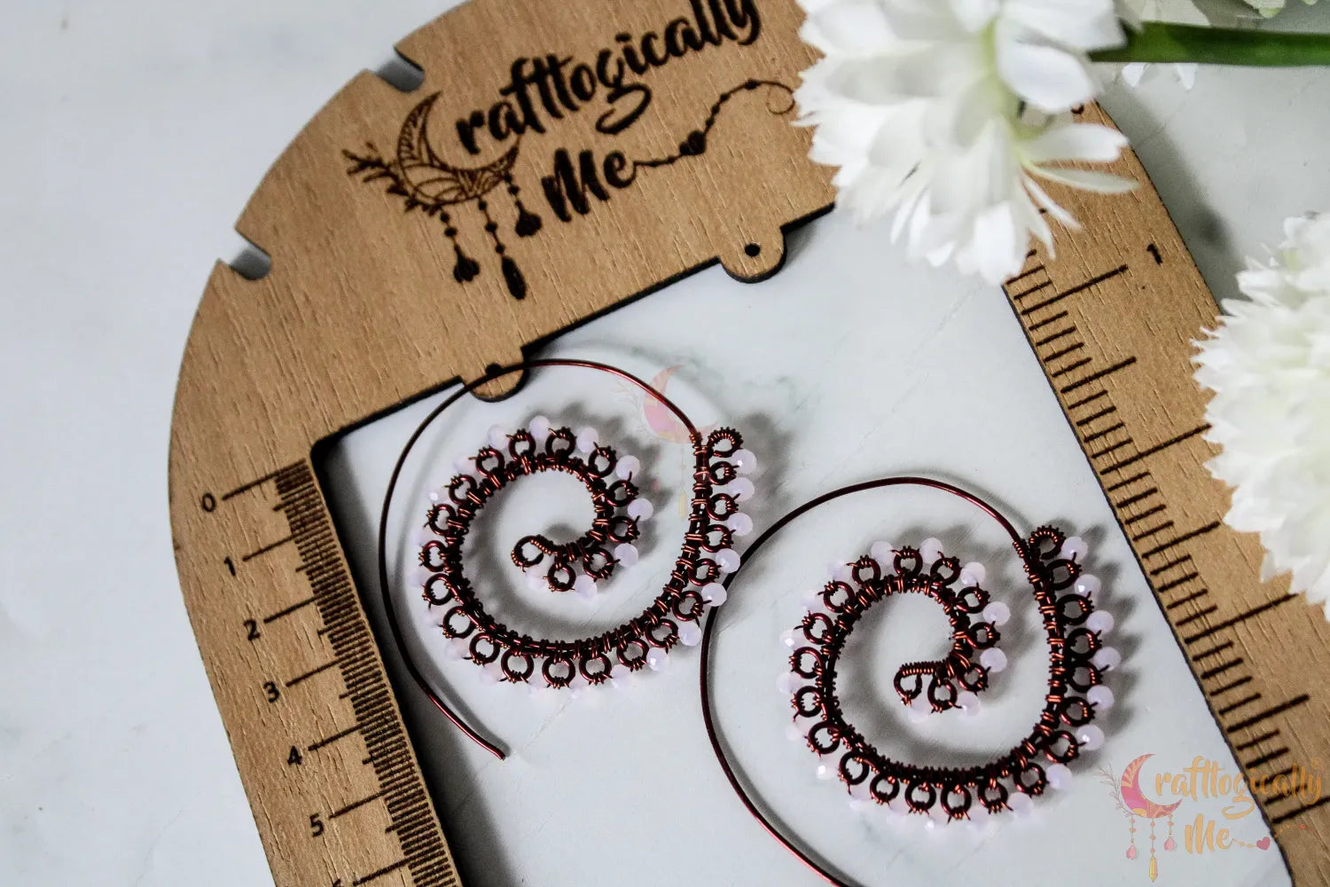 Long Swirly Crystal Bead Earrings - Handmade Wire & Crystal Jewelry