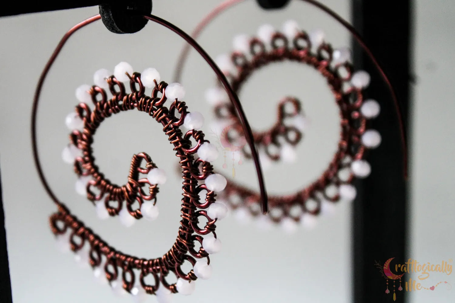 Long Swirly Crystal Bead Earrings - Handmade Wire & Crystal Jewelry