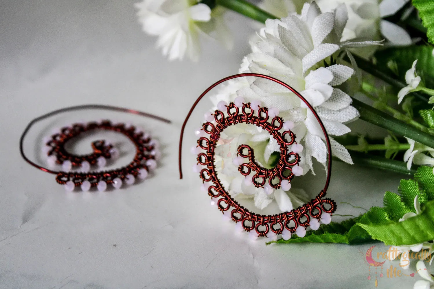 Long Swirly Crystal Bead Earrings - Handmade Wire & Crystal Jewelry