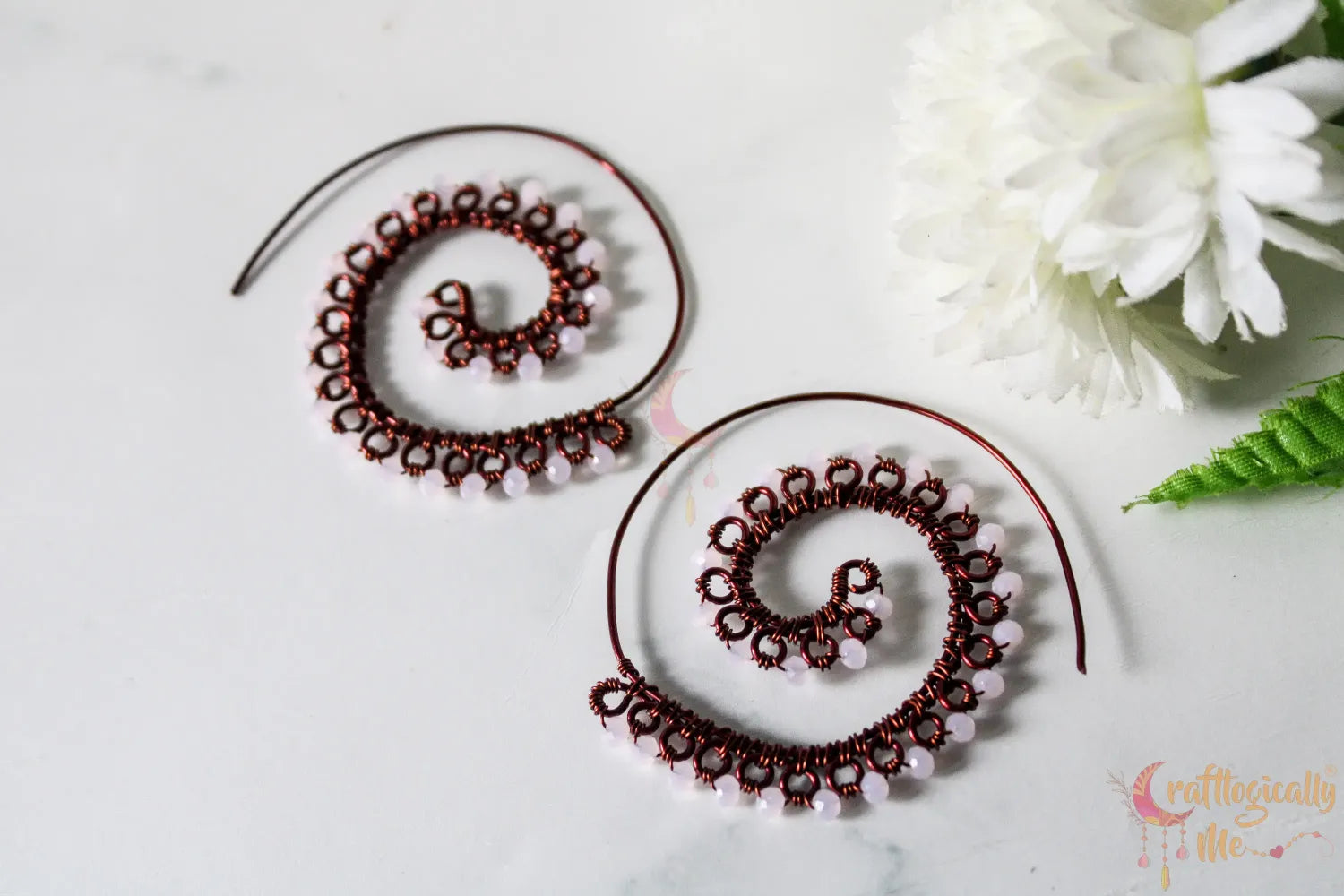 Long Swirly Crystal Bead Earrings - Handmade Wire & Crystal Jewelry