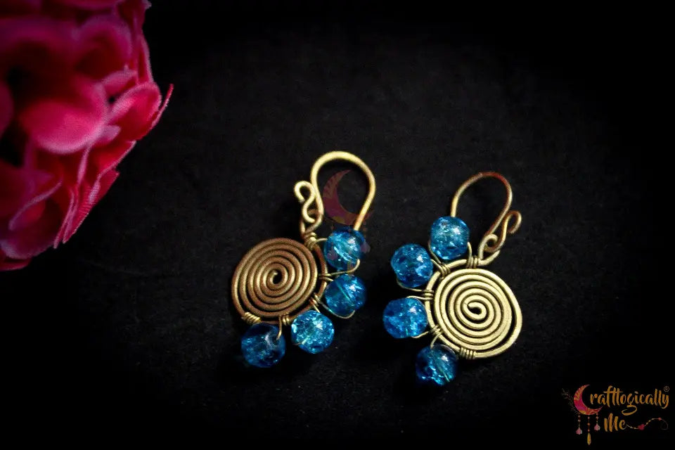 Swirly Crackle Bead Earrings - Handmade Wire & Glass Jewelry