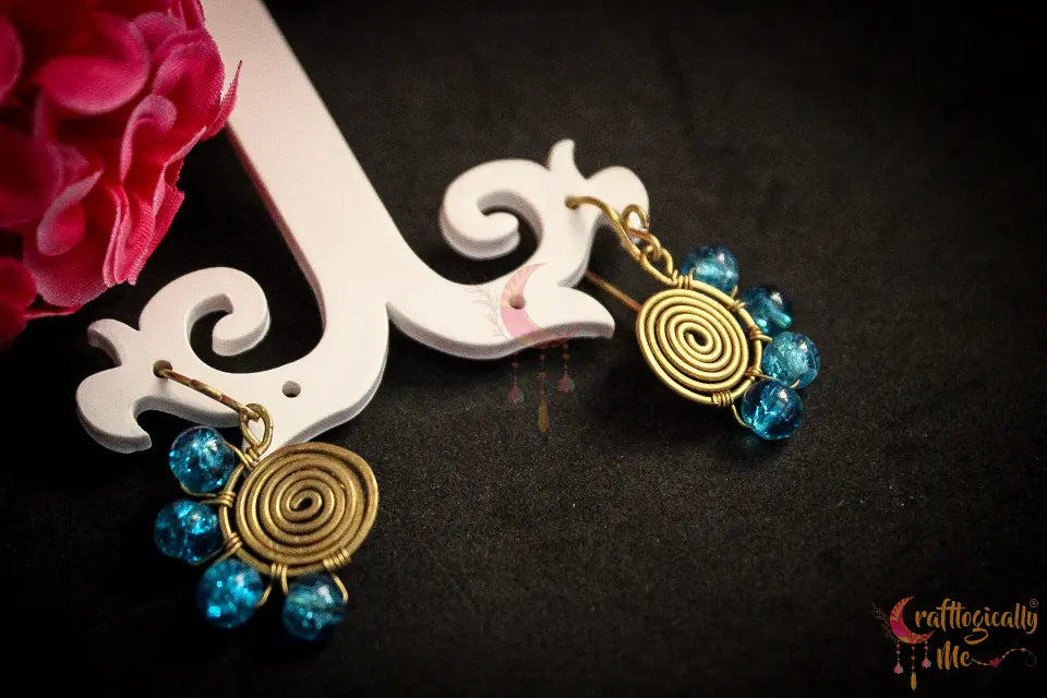 Swirly Crackle Bead Earrings - Handmade Wire & Glass Jewelry