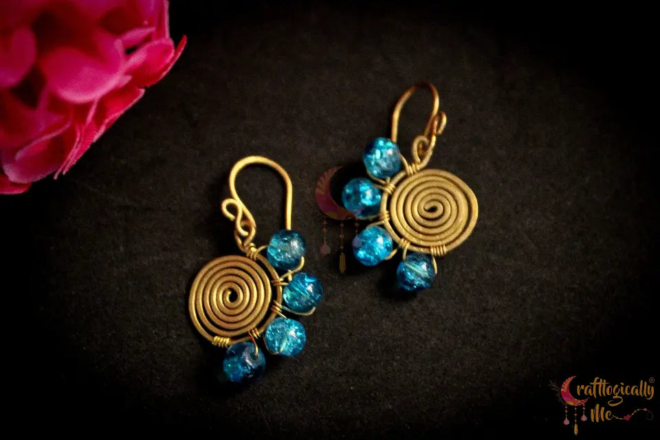 Swirly Crackle Bead Earrings - Handmade Wire & Glass Jewelry