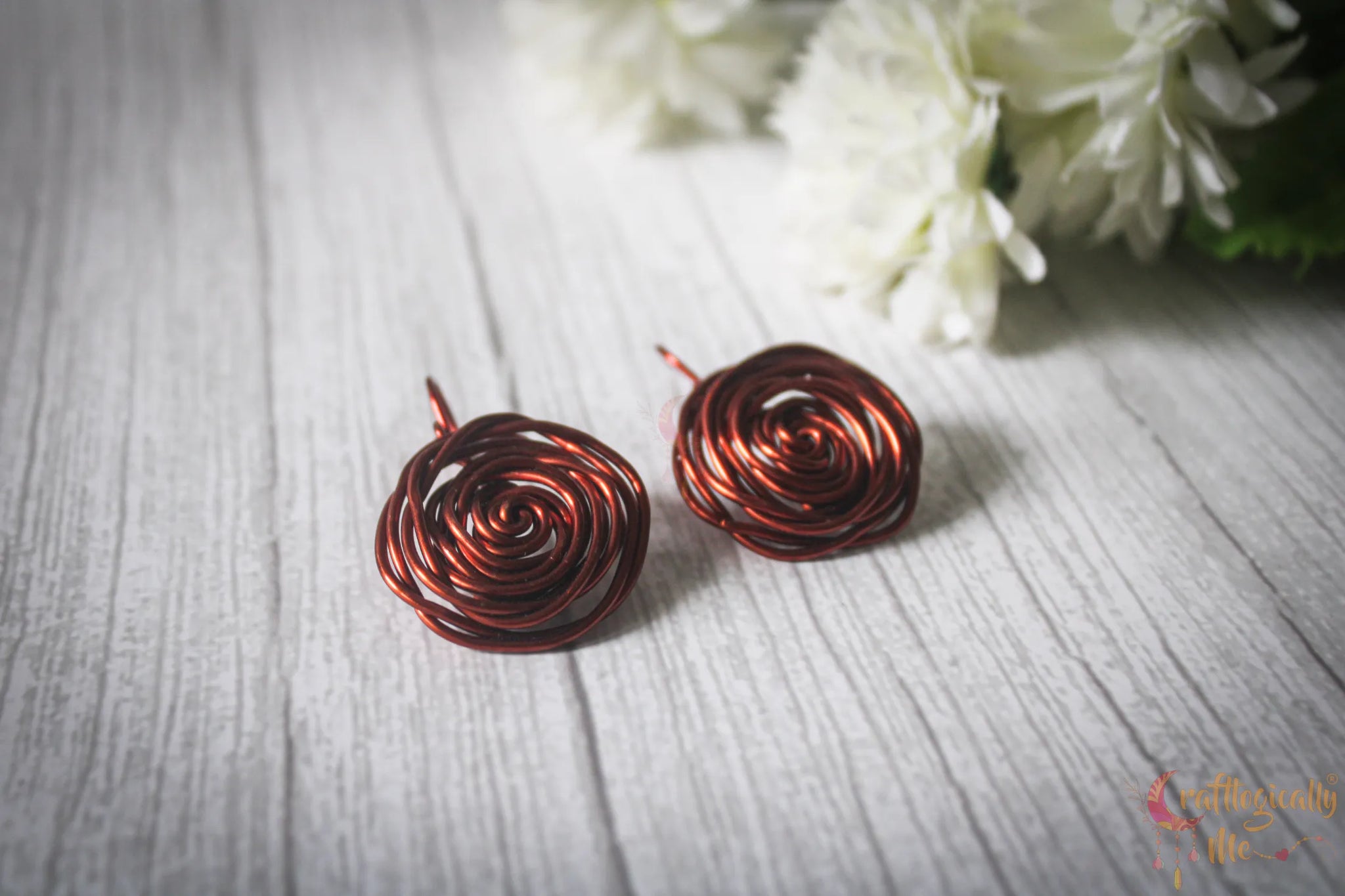 Big Rose Danglers - Handmade Wire Floral Earrings
