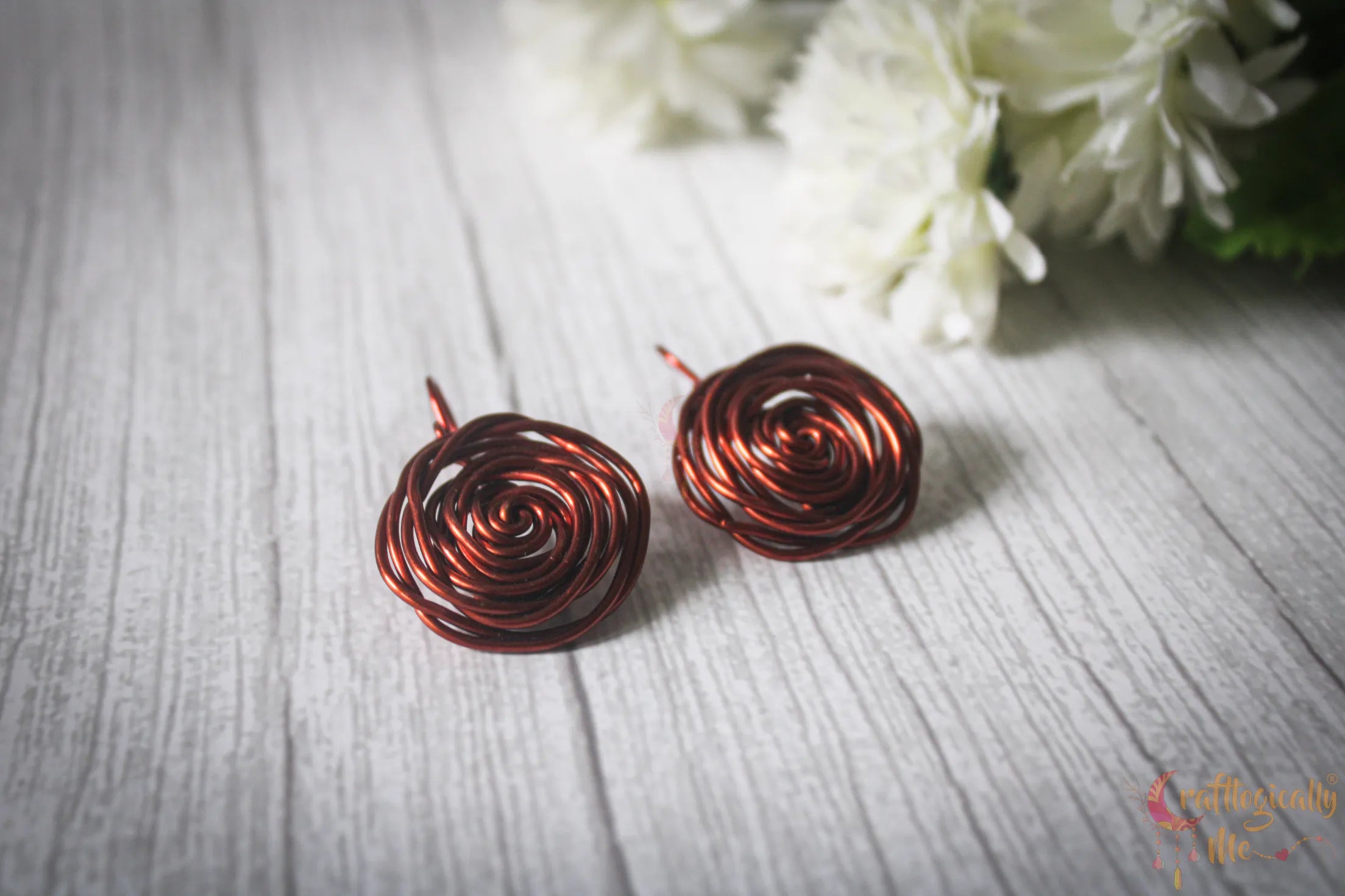 Big Rose Danglers - Handmade Wire Floral Earrings