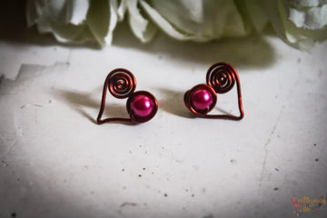 Heart Pearl Swirly Stud - Handmade Wire & Pearl Earrings