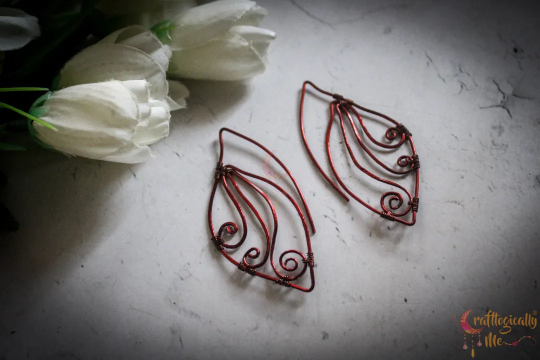 Long Swirl Dangles - Handmade Wire Statement Earrings