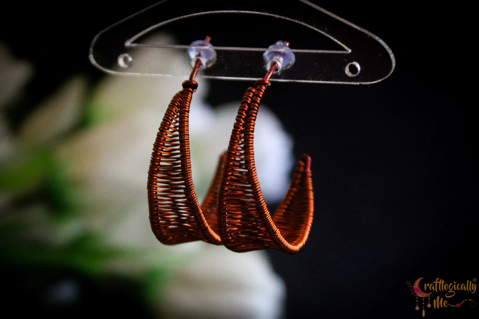 Leaf Half-Moon Wire Loom Stud - Handmade Wire Earrings