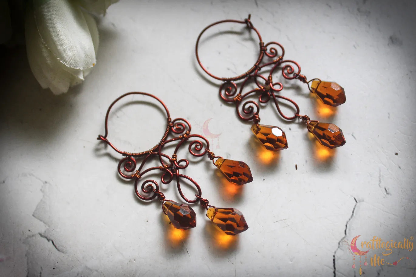 Crystal Filigree Hoop Danglers - Handmade Wire & Crystal Earrings