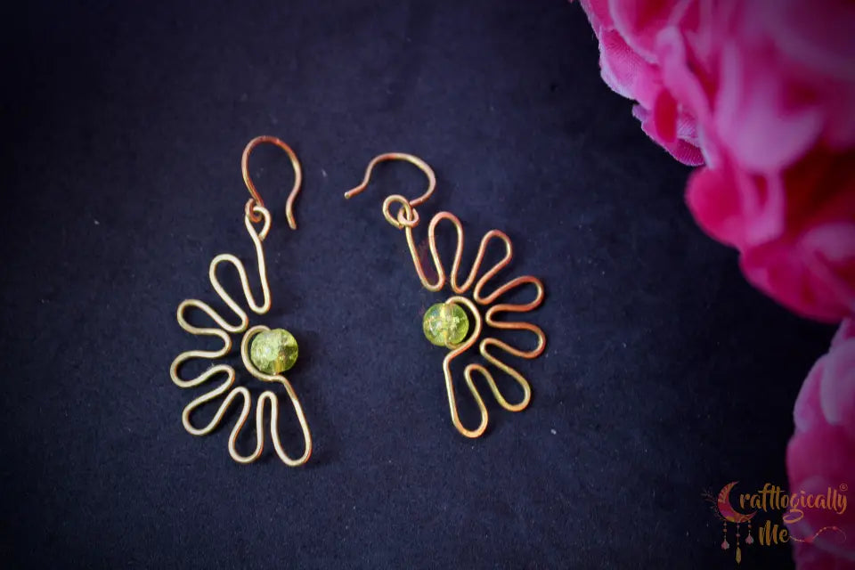 Semi Flower Earrings with Yellow Crackle Bead – Handmade Wire Jewelry