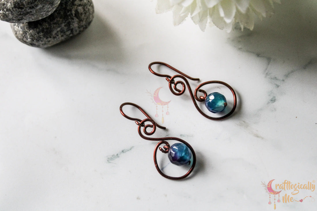 S Drop Agate Bead Earrings – Handmade Wire Jewelry
