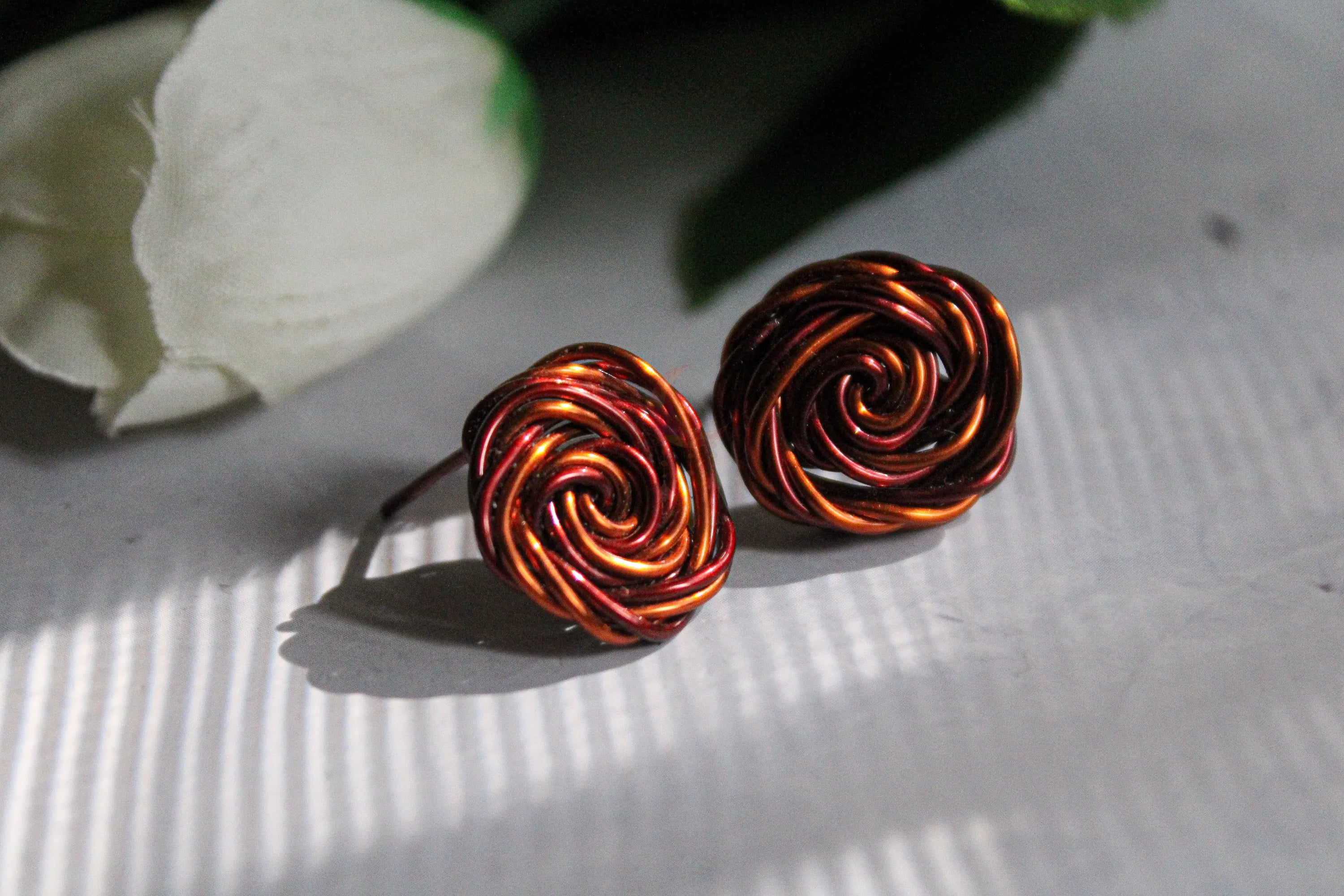 Rose Dual Copper Stud Earrings – Handmade Anti-Tarnish Copper Jewelry