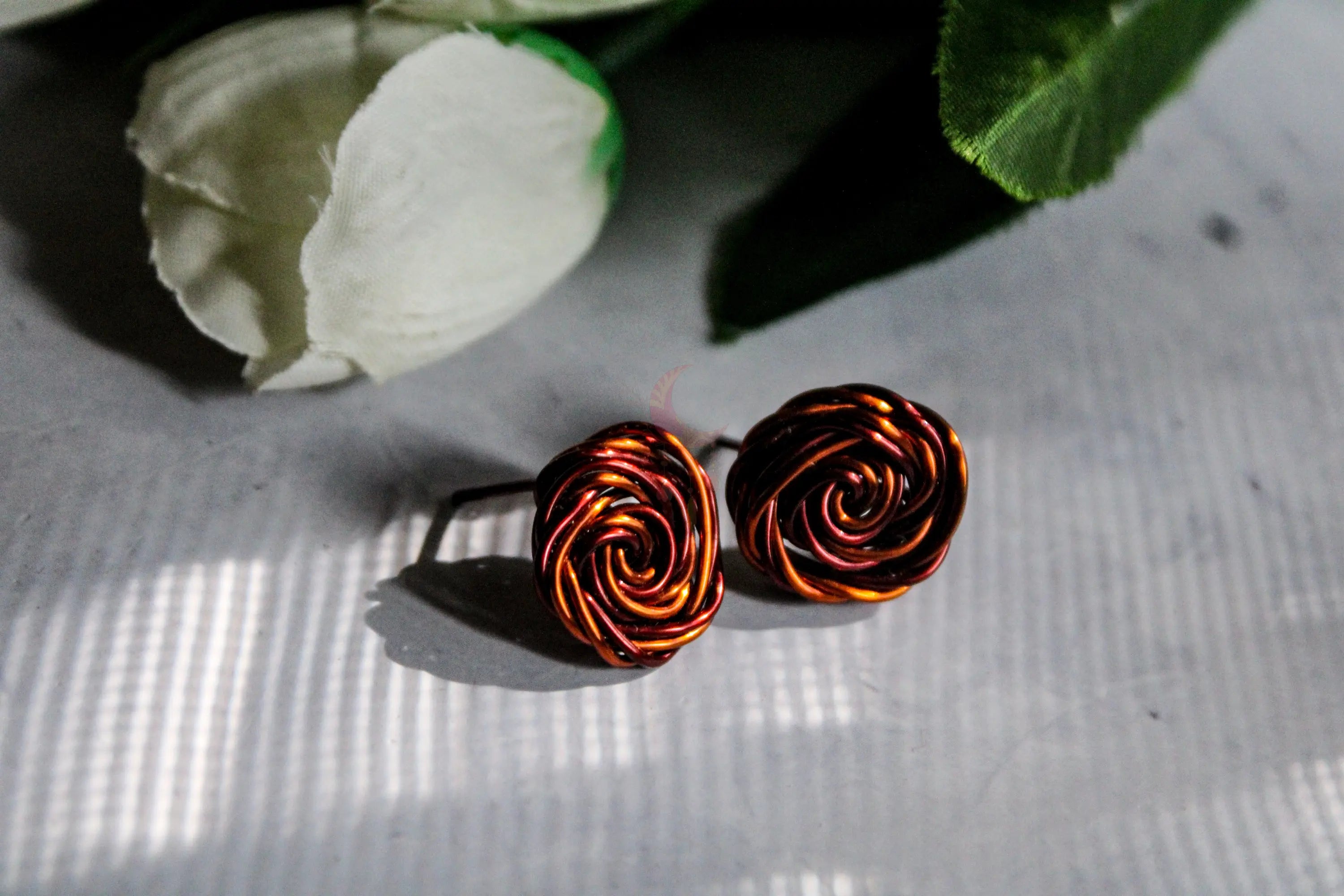 Rose Dual Copper Stud Earrings – Handmade Anti-Tarnish Copper Jewelry