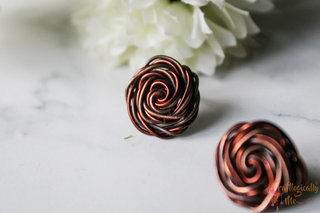 Big Rose Studs – Anti-Tarnish & Oxidized Copper Handmade Earrings