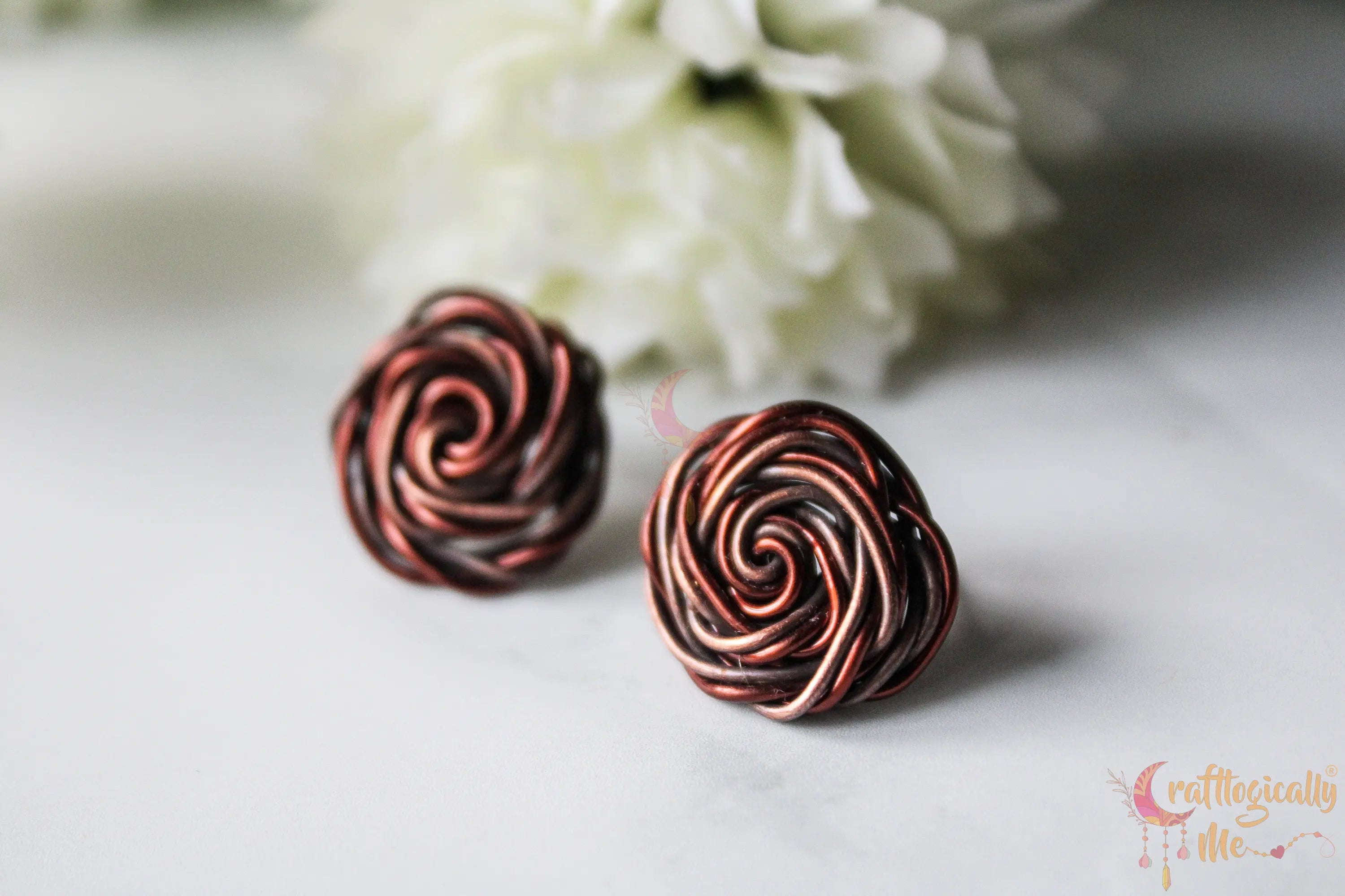 Big Rose Studs – Anti-Tarnish & Oxidized Copper Handmade Earrings